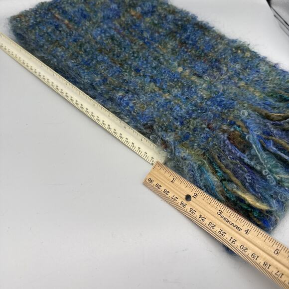 Mucros Weavers Boucle Mohair Wool Scarf Killarney Ireland Blue/Green Fringe 67" - Picture 4 of 6